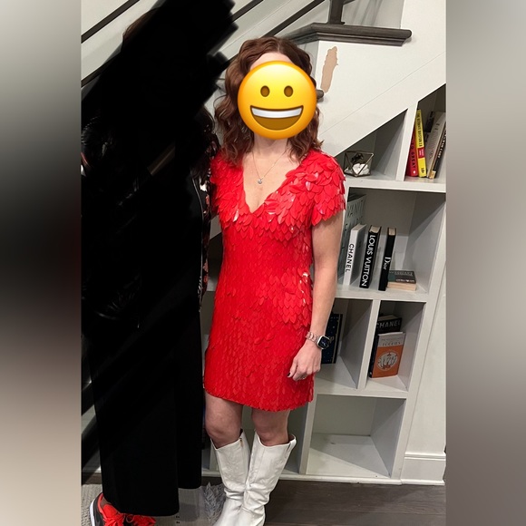 ASOS DESIGN all over feather embellished mini dress in red size 2 - Picture 2 of 11